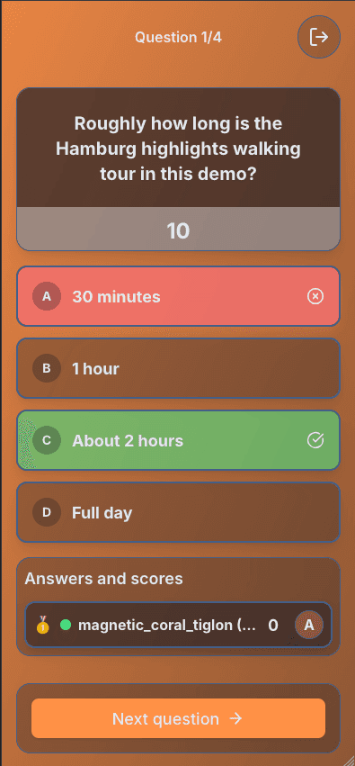 Produkt-Screenshot: Quiz-Kachel in der mobilen Web-App