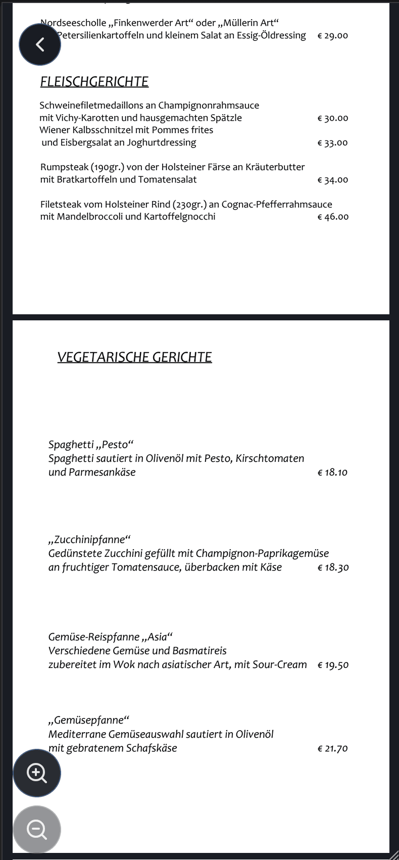 Übersetzte Speisekarte auf dem Smartphone