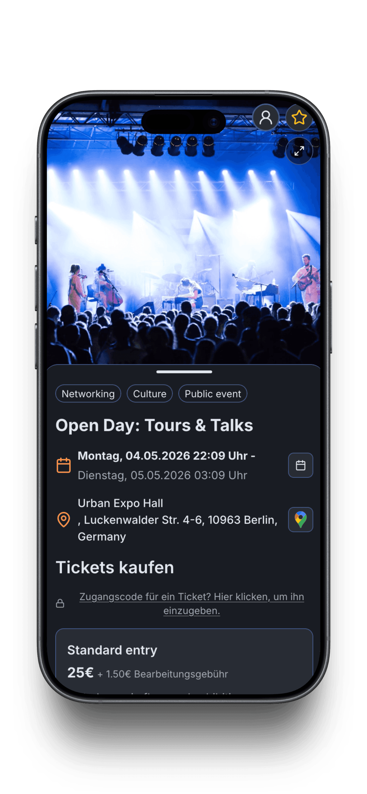 Scoutello Event- und Ticketansicht auf dem Smartphone für Teilnehmende