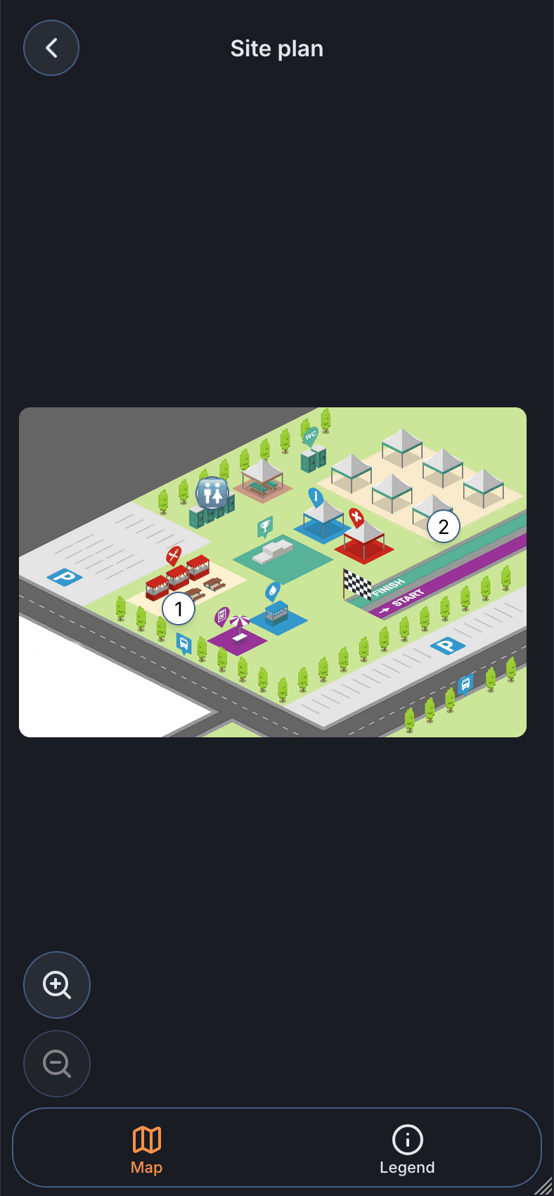 Produkt-Screenshot: Geländeplan und Orientierung in der mobilen Web-App