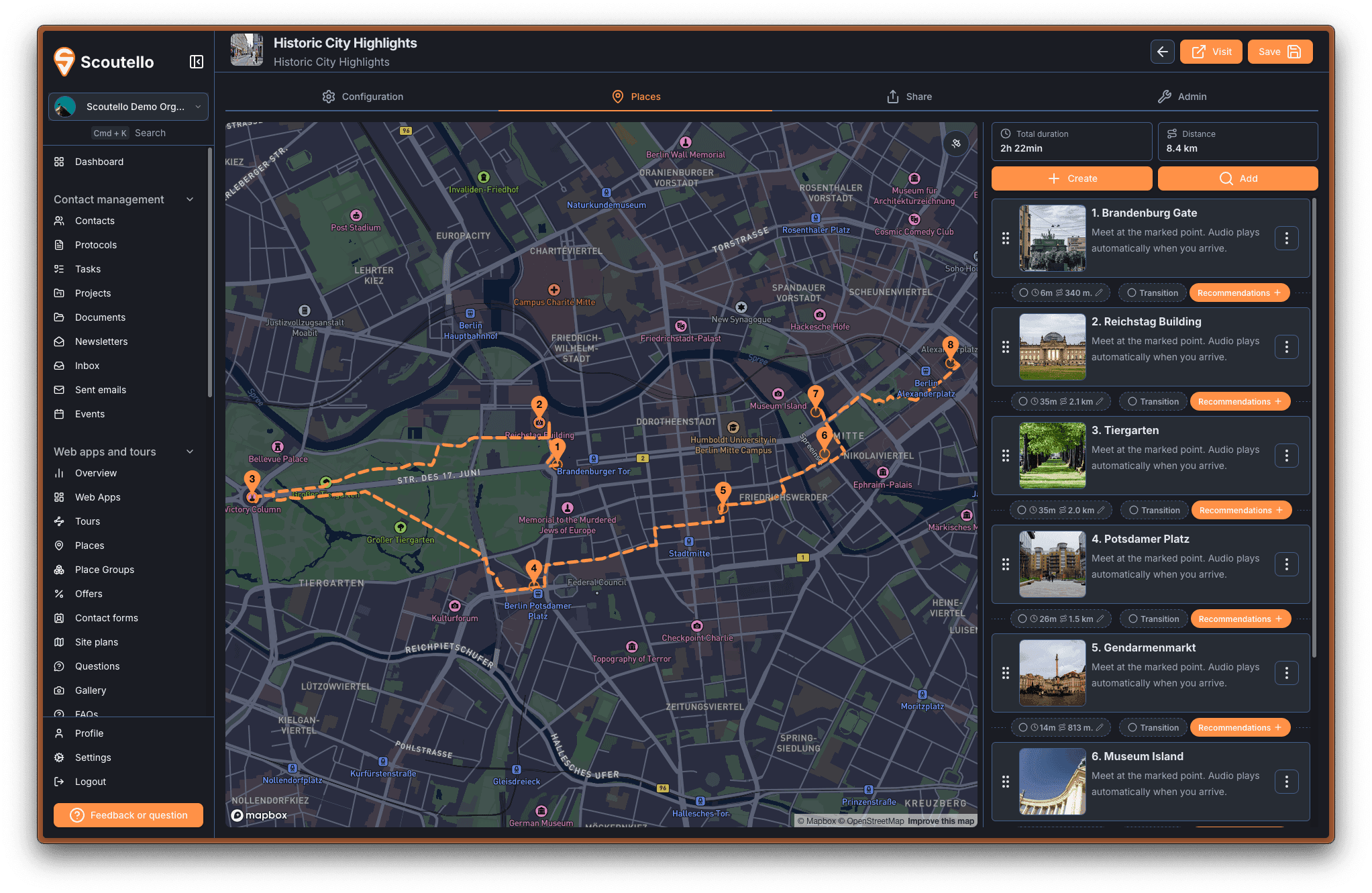Tour-Editor für Route und Inhalte
