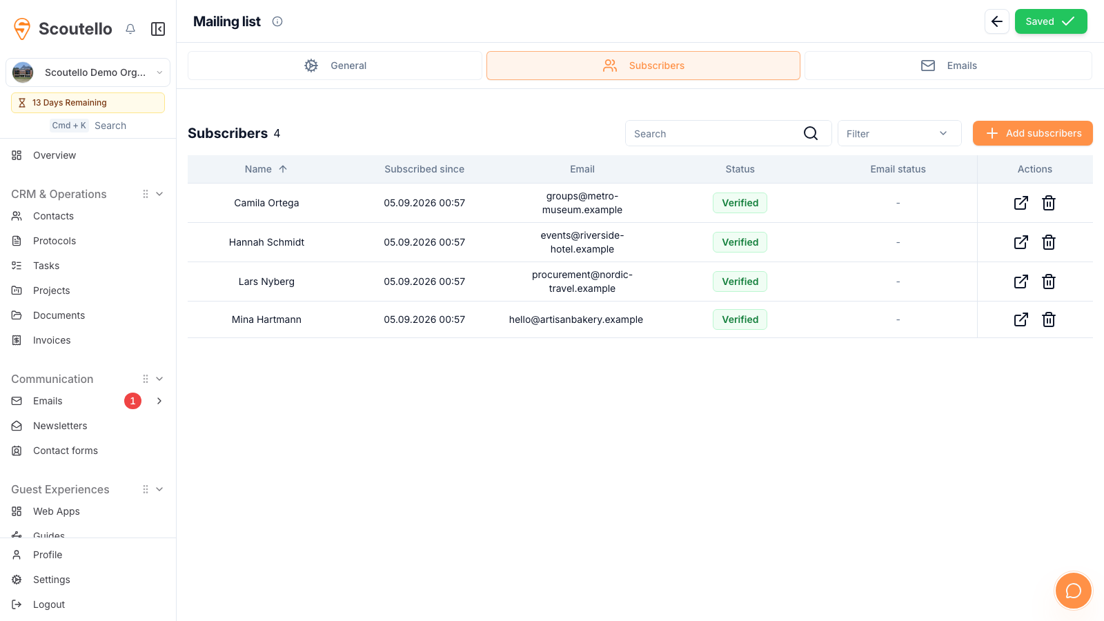 اشتراک‌ها به مخاطبین CRM مربوطه متصل باقی می‌مانند.